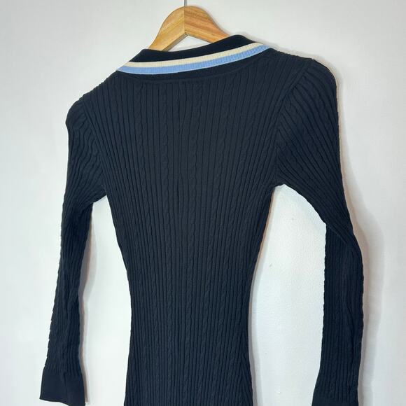 Commense Contrast Trim Collared Long Sleeve Knit Dress Womans Medium - Picture 5 of 12